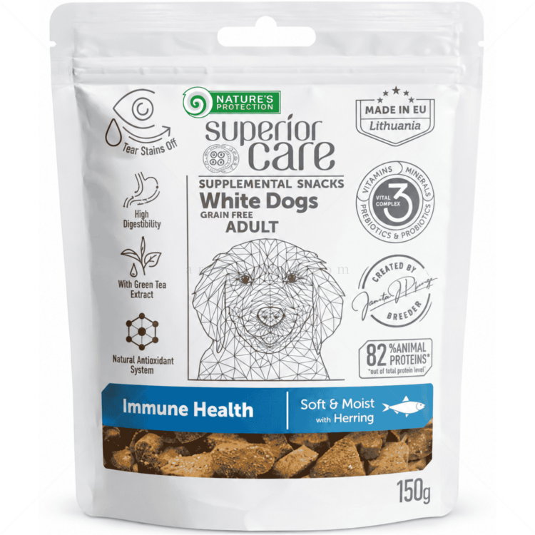 Лакомства за здрава имунна система за бели кучета NATURE'S PROTECTION Superior Care Snack White Dog Immune Health Herring