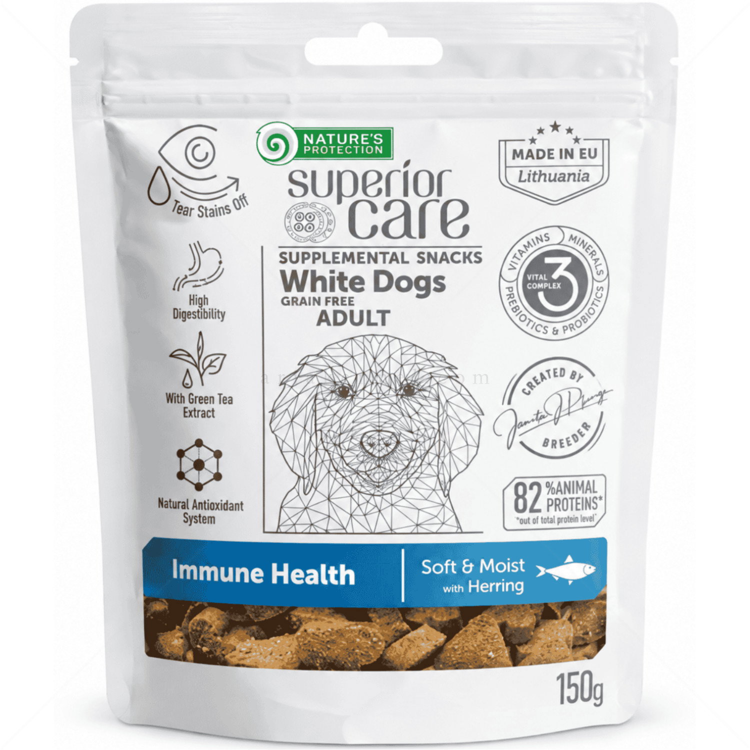 Лакомства за здрава имунна система за бели кучета NATURE'S PROTECTION Superior Care Snack White Dog Immune Health Herring