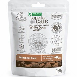 Лакомства за здрава храносмилателна система за бели кучета NATURE'S PROTECTION Superior Care Snack White Dog Intestinal Health, White Fish & Rice