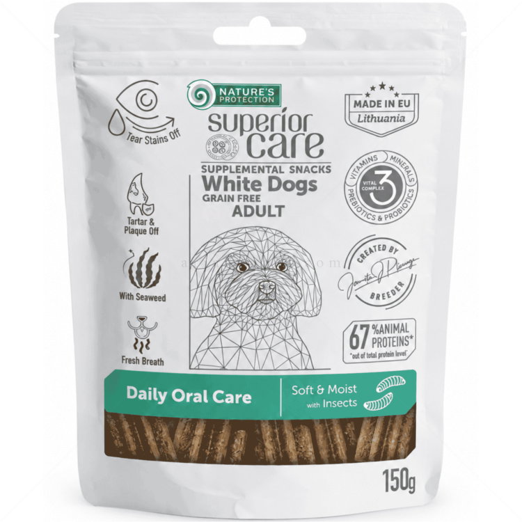 Лакомства за дентална грижа за бели кучета NATURE'S PROTECTION Superior Care Snack White Dog Daily Oral Care, with Insects