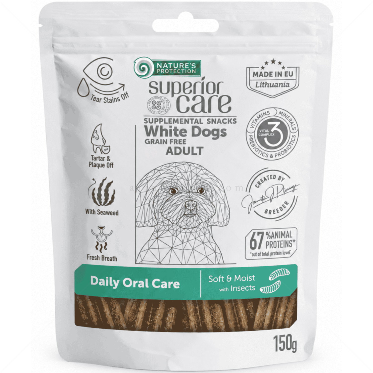Лакомства за дентална грижа за бели кучета NATURE'S PROTECTION Superior Care Snack White Dog Daily Oral Care, with Insects
