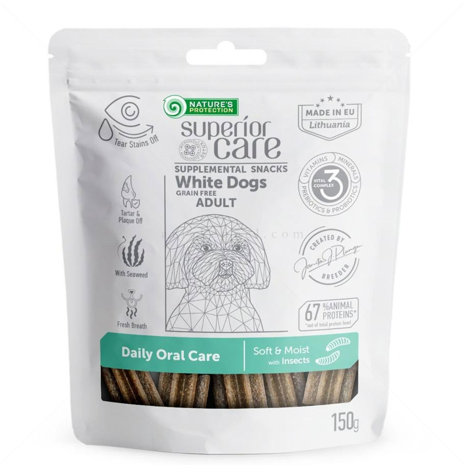 Лакомства за дентална грижа за бели кучета NATURE'S PROTECTION Superior Care Snack White Dog Daily Oral Care, with Insects