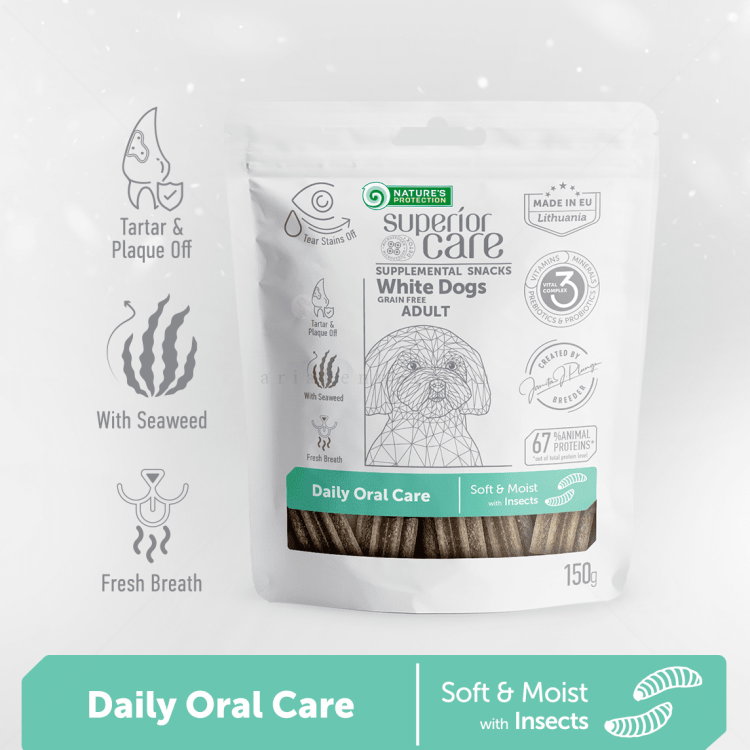 Лакомства за дентална грижа за бели кучета NATURE'S PROTECTION Superior Care Snack White Dog Daily Oral Care, with Insects