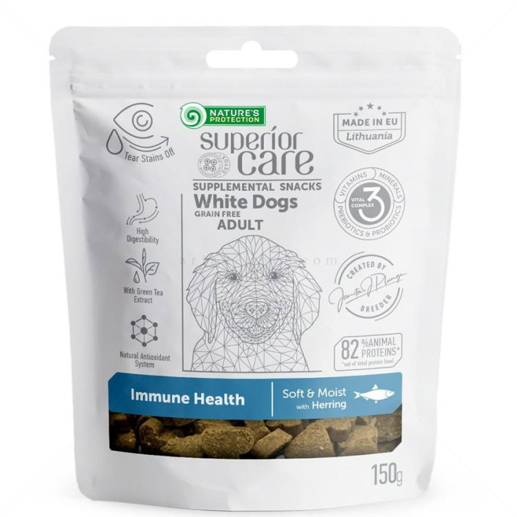 Лакомства за здрава имунна система за бели кучета NATURE'S PROTECTION Superior Care Snack White Dog Immune Health Herring