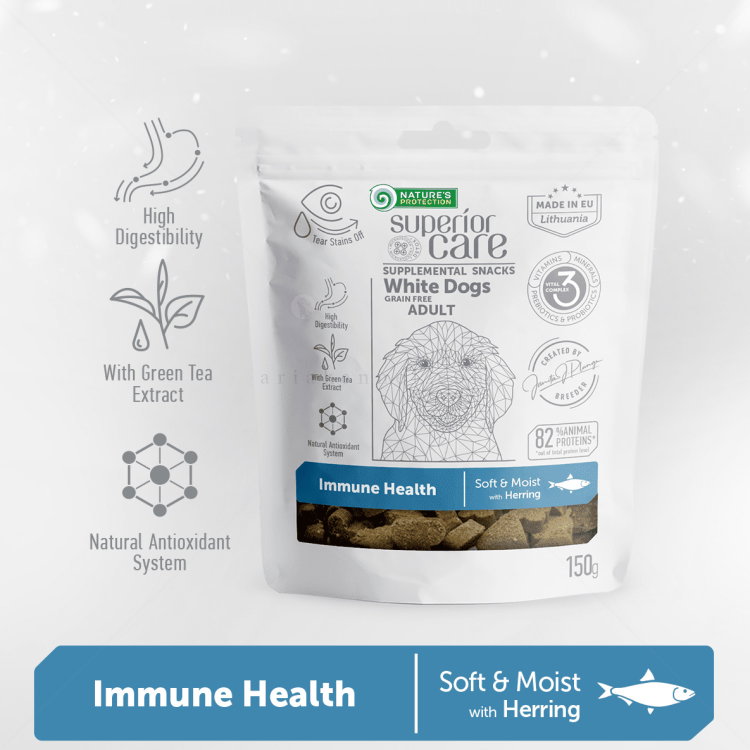 Лакомства за здрава имунна система за бели кучета NATURE'S PROTECTION Superior Care Snack White Dog Immune Health Herring