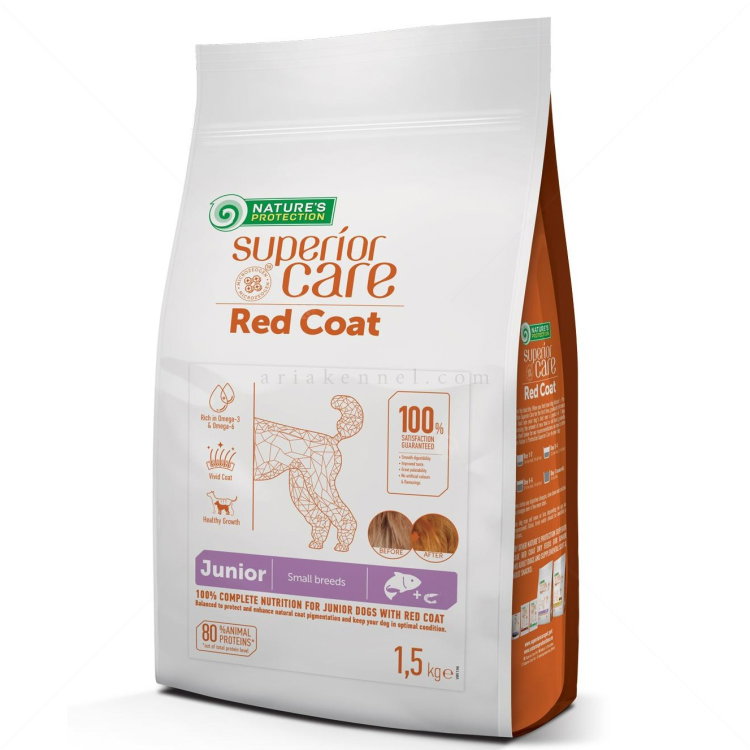 Храна за подрастващи кученца с червена козина 1.5 кг NATURE'S PROTECTION Superior Care Red Coat Junior Small Breeds Salmon