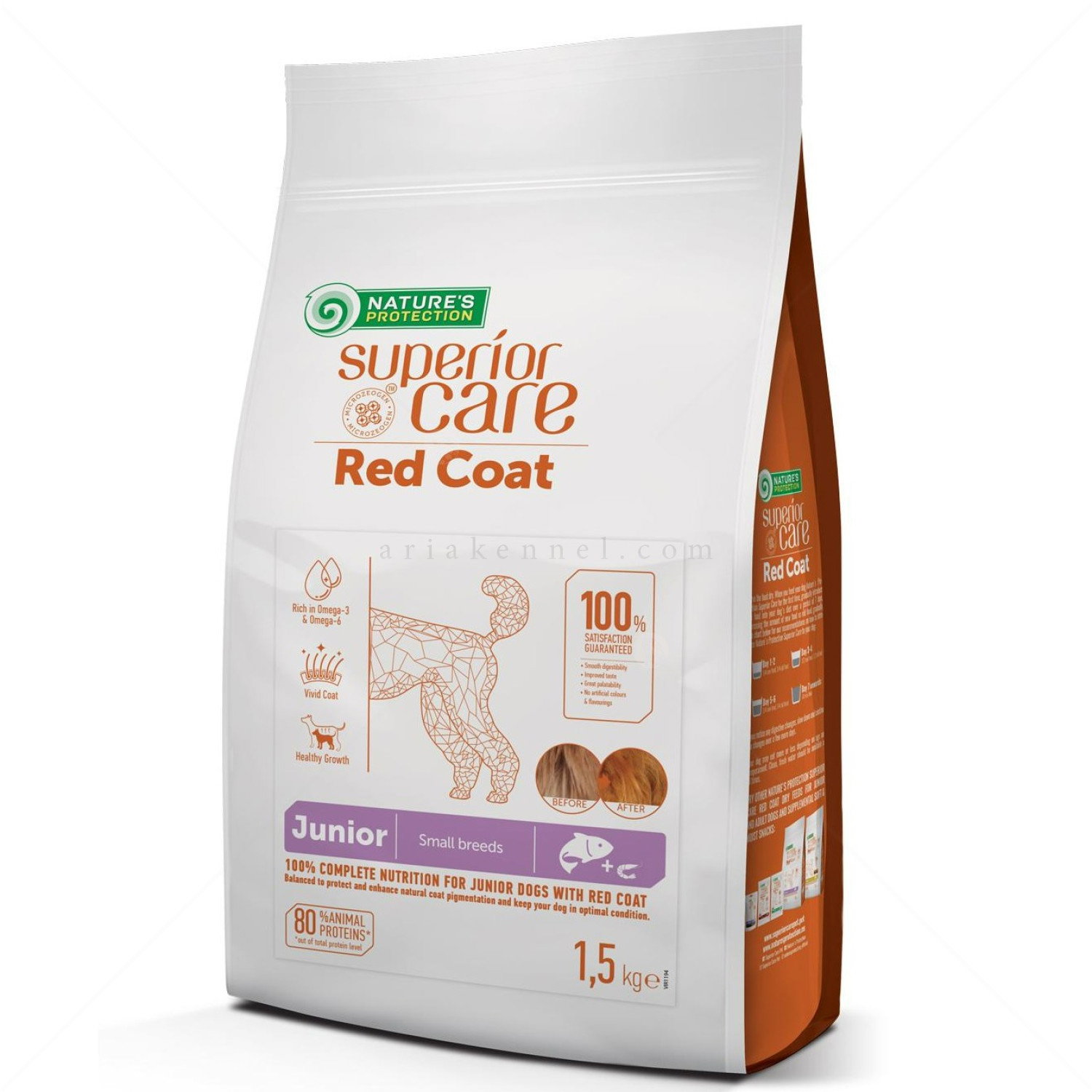 Храна за подрастващи кученца с червена козина 1.5 кг NATURE'S PROTECTION Superior Care Red Coat Junior Small Breeds Salmon
