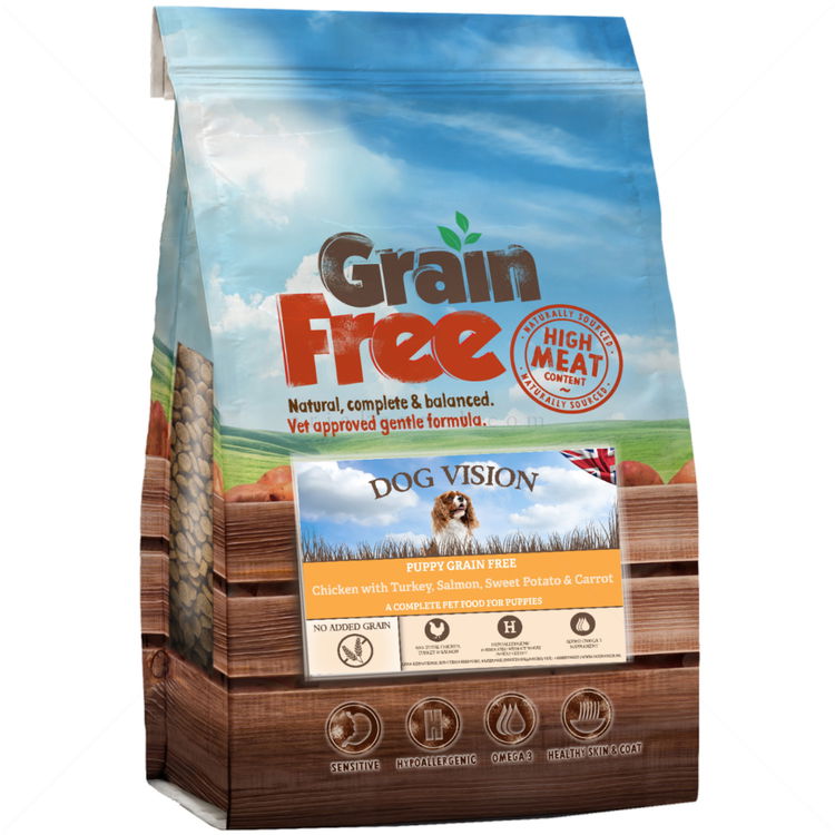 Комплект DOG VISION Puppy Chicken 2 кг. + GranCarno Junior 400 гр. Rind & Putenherzen + подарък PET REWARDS Puppy mix, 400 гр. кокалчета за обучение