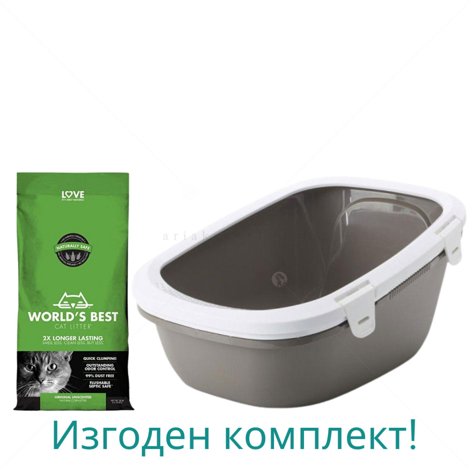 SAVIC Комплект Simba Sift  + World's Best Cat Litter 6.350 кг., бяло/сиво