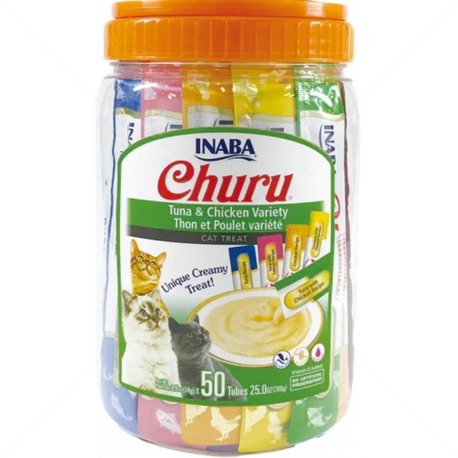 INABA Churu Puree 4x14 гр. Нежен крем, Буркан 50 бр. пакетчета микс